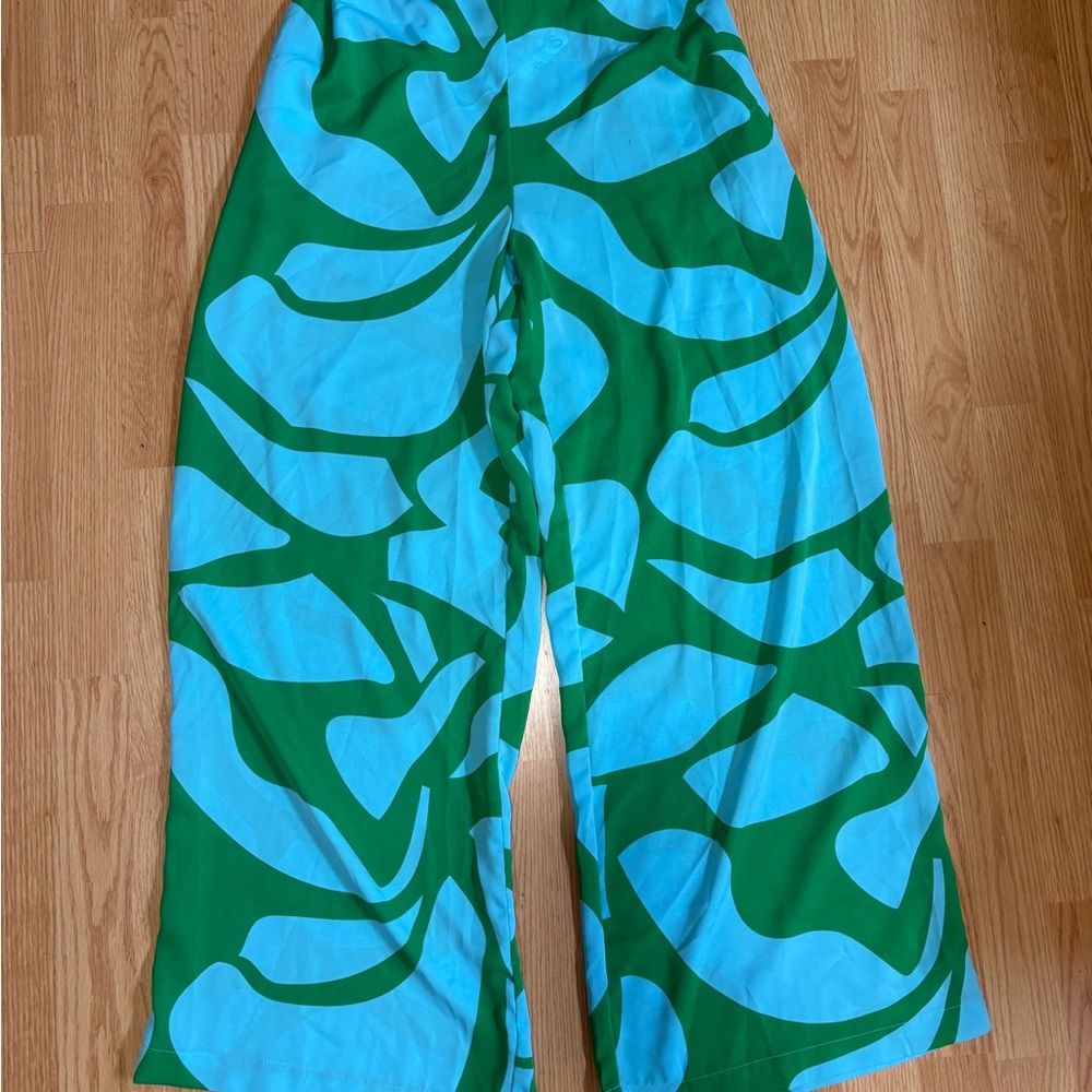 Milk & Honey Green and Blue Wide-Leg Pants size Small